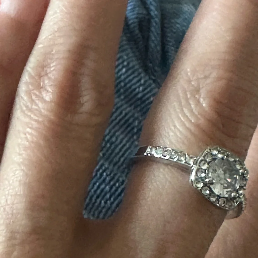 White Gold Plated Silver Pave Princess Cubic Zirconia Engagement